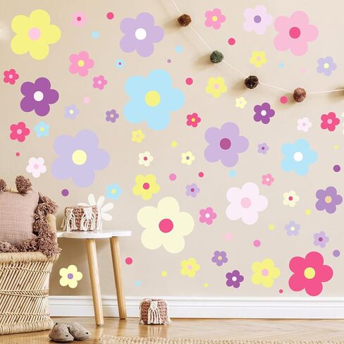 Glow in The Dark Y2k Cute Flowers Wall Decals，Glowing Luminous Colorful Floral Wall Stickers Colorful Removable self-Adhesive Preppy Hippie Stickers for Girls Bedroom (Lovely Color) in Saudi Arabia