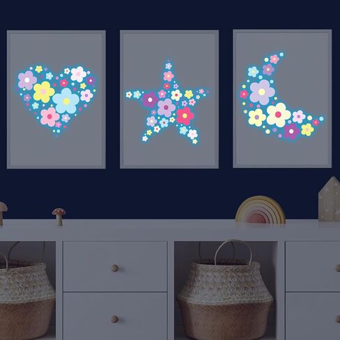 Glow in The Dark Y2k Cute Flowers Wall Decals，Glowing Luminous Colorful Floral Wall Stickers Colorful Removable self-Adhesive Preppy Hippie Stickers for Girls Bedroom (Lovely Color) in Saudi Arabia