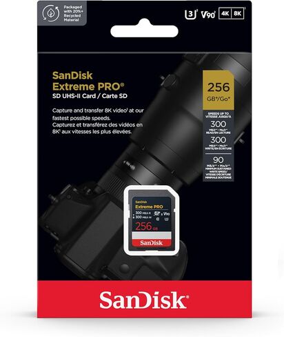 Sandisk 256GB Extreme Pro SDXC UHS-II CARDY-تصل إلى 300 ميجابايت/ثانية سرعات قراءة وكتابة ، V90 ، 8K ، 4K UHD ، SD-SDSDXDM-256G-GN4IN in Kuwait