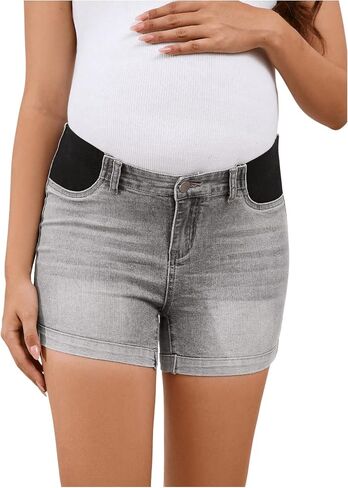 MakeMeChic Women's Maternity Denim Shorts Button Skinny Jeans Shorts with Pocket in Saudi Arabia