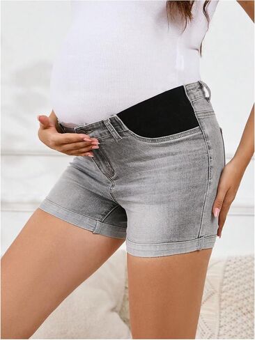 MakeMeChic Women's Maternity Denim Shorts Button Skinny Jeans Shorts with Pocket in Saudi Arabia