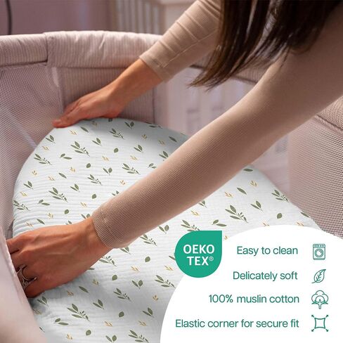 Mi Flor Muslin Bassinet Sheets – 2 Pack Cotton Bassinet Sheets for Boys & Girls,100% Cotton Crinkle Muslin, Fitted Bassinet Sheet for Oval, Rectangle & Hourglass – 16x32x4 Bassinet Mattress Sheets in Saudi Arabia