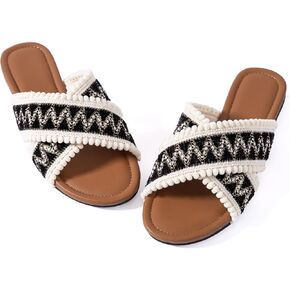 Women Slides Sandals Braided Summer Bohemian Dressy Vacation Beach Comfy Slip On Flat