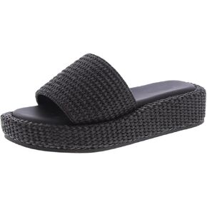 TruFox Raffia Platform Sandals for Women - Summer Slides Comfortable Straw Wedge Slip On