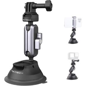 PGYTECH CapLock Suction Cup Car Mount Compatible with DJI OSMO Action 5 Pro/4/3, for Gopro Hero 13/12/11/10, for OSMO Pocket 3, for Insta360 Ace Pro 2/X4/X3/ONE RS/R, Action Camera with 1/4"-20 Thread