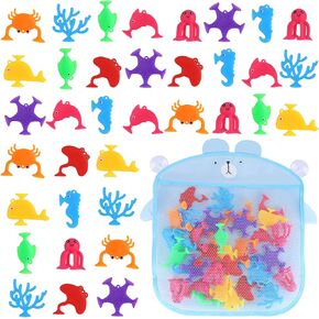 36 PCS Toddler Suction Bath Toys Ocean Animal Suction Cup with Bathtub Shower Toy Organizer Party Favors for Kids Sensory Toys for 4 5 6 Year Old Boys Girls Gifts