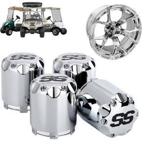 Golf Cart SS Wheel Center Cap Cover, ITP Push in Style Wheel Hub Caps for EZGO Club Car Yamaha and Other Models 8,10,12,14 inch Wheel,4 PCS(Gloss Black with Red SS)