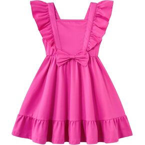 Toddler Girl Dress Flutter Ruffle Sleeveless Square Neck Bow Summer Boho Swing Dresses 2-6T