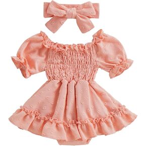 Baby Girl Summer Romper Dress Sleeveless Vintage Bubble Onesie Dresses Cute Outfit Clothes and Headband