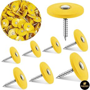2,000 pcs of 1 inch x 12 gauge Plastic Cap Roofing Nails | GOLD Color | Diamond Point | Ring Shank | Electro Galvanised 2,000 per Tub.