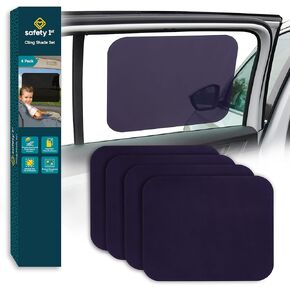 Cling Car Window Shades for Baby, Sun Blocker, Glare Shield and UV Protection for Your Child, Static Side Window Shade, Window Rolls Down Shade Stays On, Black Tint, Pack of 4