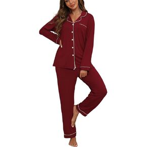 بيجامات المرأة مجموعات 2 قطعة طويلة الأكمام و pant pj مجموعة زر أعلى ملابس النوم