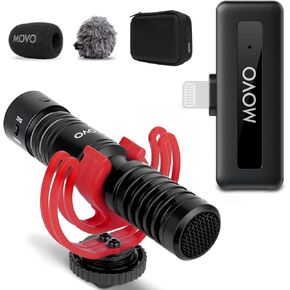 Movo VXR10-PRO Shotgun Mic with WM-VXR10 Wireless Lightning Adapter for iPhone