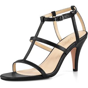 Black Heels, Strappy Heel Sandals, T-strap Heels for Women Open Toe High Heeled Gladiator Dressy Shoes