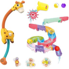 Duck Slide Toddler Bath Toys - Mostop Baby Bathtub Toy with Giraffe Shower Head Sprayer, 3 Suction Cups Spinner Toys, Baby Shower Fun Bath Wall Toys Gift for Toddlers Boys Girls