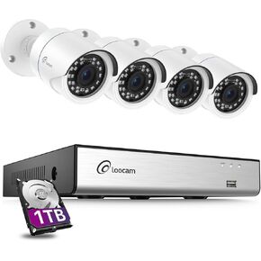 نظام كاميرا الأمان DVR 1080p ، AI Delection Human Cannsction ، 8ch 4 Cams H.265+ DVR & 1TB HDD CCTV Home Surveillance Cameras Indoor Outdoor Outdoor ، Vision Nigh