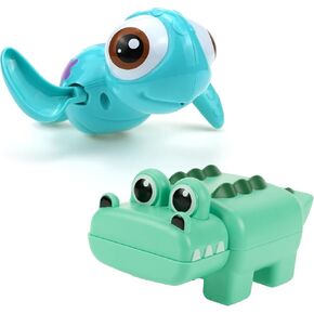 DUCKBOXX XX Wind-up Bath Toys Bundle (2 Pack) : Swimming Sea Turtles (Blue) & Crocodile for Kids