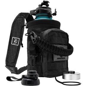 NATURE PIONEOR Tactical Water Bottle with Carrying Molle Sleeve, Stainless Steel 18/8 Food Grade Half Gallon Jug