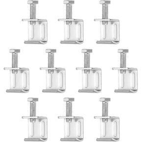 PATIKIL G-Type Pipe Clamp, 10 Pcs Beam Clamp with M8 Screw 304 Stainless Steel Clip for Rectangular Tube Connection Woodworking Welding Mounting, Silver Tone