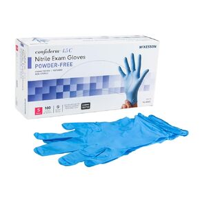 McKesson Confiderm 4.5C Nitrile Exam Gloves - Powder-Free, Latex-Free, Ambidextrous, Textured Fingertips, Chemo Tested, Non-Sterile - Light Blue, Size Small, 100 Count, 1 Box