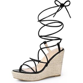 Perphy Strappy Espadrilles Wedges Platform Lace Up Snake Print Sandals for Women
