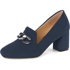 Women's Low Heel Pumps Loafers with Metal Buckle Square Toe Pumps Chunky Heeled Pump Stylish Comfortable 2.5 Inch Loafers Heels
