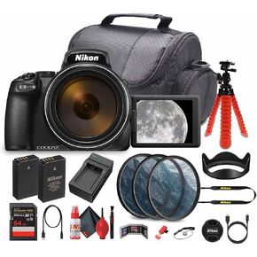 Nikon COOLPIX P1100 125x Super Zoom Compact Digital Camera (26541) + 64GB Memory Card + Lens Filter Kit + Camera Bag + EN-EL20 Battery + Charger + Flexible Tripod + Cleaning Kit + More (Renewed)