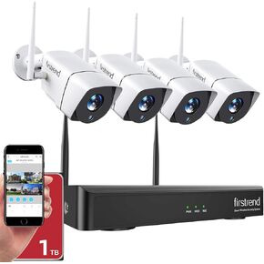 Security Camera System Wireless,Firstrend 1080P 8CH Wireless Home Security Systems with 4 pcs 2MP Full HD Cameras 1TB HDD Night Vision Motion Detection App for Indoor Outdoor Video Surveillance