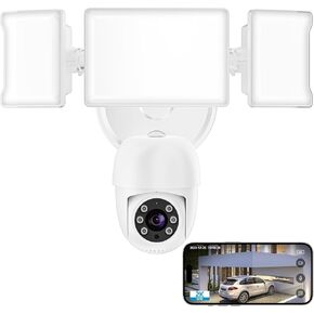 Olafus Floodlight Camera Outdoor, 2K Smart Security Cam, 55W 5500LM Outside Flood Light Wired, Exterior Motion Sensor LED Light Fixture with 360° Pan & Tilt, Color Night Vision for House Yard White
