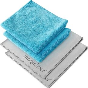 MagicFiber Glass & Window Cleaning Cloth (4-Pack, 13x13) Ultra-Soft, Reusable, Absorbent & Lint-Free Rags - Towels for Dusting, Glasses, Windows, Mirrors, Cars, Windshields & More