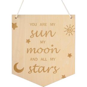 Nursery Wall Art-Nursery Bedroom Gift-My Sun My Moon and All of My Stars-Wooden Hanging Flag Banner Wall Sign Decor Gift for Baby Kids Girl Boy Nursery Teen Room Playroom Front Door