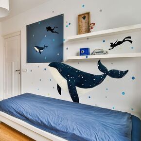 Under The Sea Whale Wall Stickers，Watercolor Whale Mother and Child Wall Decal，Whale Ocean Animals Decals，Baby Nursery Kids Boy Girls Room Bedroom Bathroom Daycare Playroom Classroom Wall Decor.