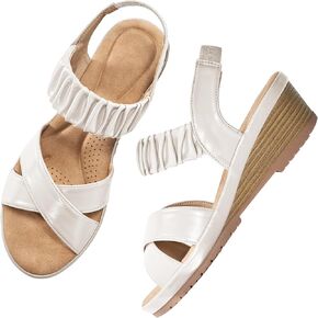 Almusen Womens Wedge Sandals Dressy: Comfortable Elastic Ankle Strap Low Heel Wedges for Women Fashion Cross Band Open Toe Summer Shoes