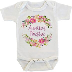 Witty and Bitty Auntie's Bestie Floral Gift for Niece or Nephew Onesie/Bodysuit