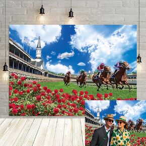 Kentucky Derby Photo Booth Backdrop Horse Racing Photography Background Rose Horse Party Decorations Home Wall Indoor Outdoor Photo Studio Props (7X5FT)