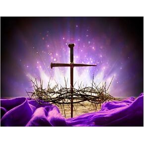YYNXSY Crucifixion of Jesus Backdrop Crown of Thorns Cross Nail Holy Light Photography Background Purple Easter Religious Banner Christian Church Event Party Decoration Photo Booth Props 7X5FT YY-6012