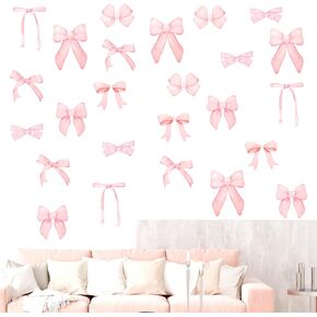 8Sheets 56Pcs Wall Decals for Girls Bedroom Bow Wallpaper Pink Bow Wall Stickers Light Pink Bow Knot Wall Decals Room Mural Stickers for Nursery Girls Party Home Bedroom TV Background Decor