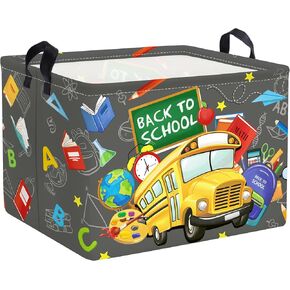 Clastyle School Bus Kid Storage Basket Boy Girl Gift Toy Box Baby Laundry Hamper Collapsible Clothes Organizer Nursery Bin for Bedroom, Stationeries, 40 * 30 * 30 cm