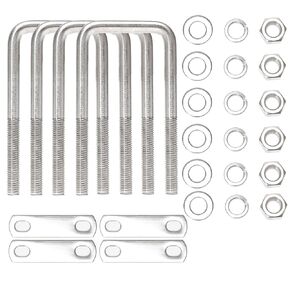 8 Sets Square U Bolts, Stainless Steel, 2.5"/63.5mm Inner Width 3.94"/100mm Length, U-Bolts for Boat Trailer with Nuts，Flat and Lock Washers, for Automobiles Trailer,Ski Boat or Sailboat Trailer