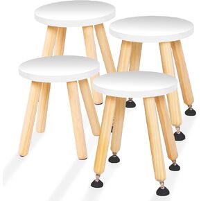 Cateam Wooden Step Stool for Kids and Toddlers - Set of 2 - White - Extendable Legs Kids Chair - Sensory Table Stool - Children's Round Sitting Stool with Leveling Feet and Anti-Slip Pads