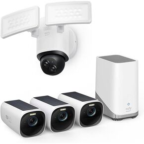 eufy Security eufyCam S330(eufyCam 3) 3-Cam Kit, Security Camera Outdoor Wireless Floodlight Camera E340 Wired, 360° Pan and Tilt