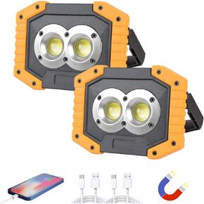 OTYTY LED Work Light 2-Pack, 30W 1500LM Portable Rechargeable Flood Lights with Magnetic Base, 4200mAh Battery for Camping & Car Repairs (W840 Yellow)