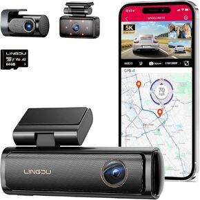 AM100 5GHz WiFi 3 Channel Dash Cam, 4K Dual Front and Rear Dash Cam for Car with 64GB SD Card, Voice Control G-Sensor, 24H Parking Mode Night Vision, Built-in GPS Max Up Support 256GB