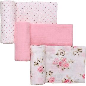 3 Pack Cotton Muslin Swaddle Blankets for Baby, 40" x 36", Lightweight, Breathable, Blue, (Nursery Animals, Giraffe, Lion, Elephant)