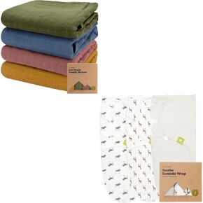 KeaBabies 4-Pack Muslin Swaddle Blankets for Baby Boys, Girls and 3-Pack Organic Baby Swaddle Sleep Sacks - Organic Baby Blankets for Girl, Boy, Baby Swaddle Blanket Unisex - Newborn Swaddle Sack