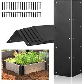 8 Pack Raised Beds Corner Brackets 11 in Metal L Brackets for with Screws Black Angle Corner Bracket Connectors 11" x 3" x 3" for Wood Flower Box Angle Brace Black