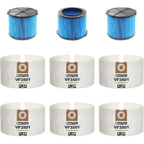 6 pack Ridgid VF3501 Filter Bags for RIDGID 3 to 4.5 Gallon Wet/Dry Shop Vacuums and 3 pack VF3500 3-Layer Fine Dust Pleated Paper Filter for RIDGID 3 to 4.5 Gallon Vacs.
