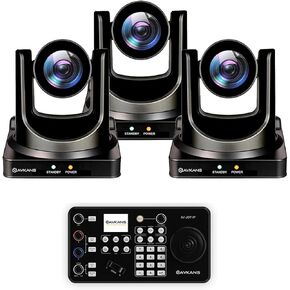AVKANS NDI Camera Bundle - 30X Auto Tracking NDI PTZ(3 Units) with Super Joystick Controller for Church Live Streaming Services.