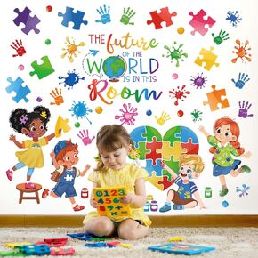 wondever Inspirational Quotes Colorful Pencil Wall Stickers Welcome Playroom Handprint Peel and Stick Wall Art Decals for Kids Room Elementary School Teacher Classroom
