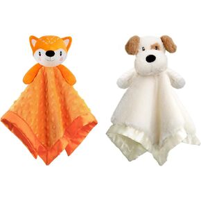 Fox+Puppy Lovie for Babies Security Blanket Soft Minky Dot Fabric with Silky Satin Backing Baby Snuggle Toy Animal Baby Blanket for Infant and Toddler Orange 14 Inch